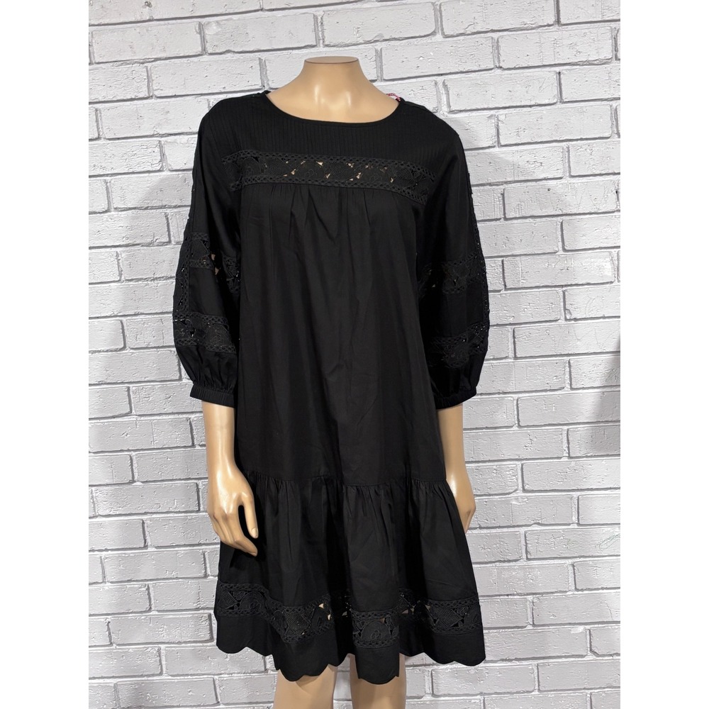 Rose and Rose La Rochelle Black Eyelet Lace Tiered Midi Dress Boho NWT L